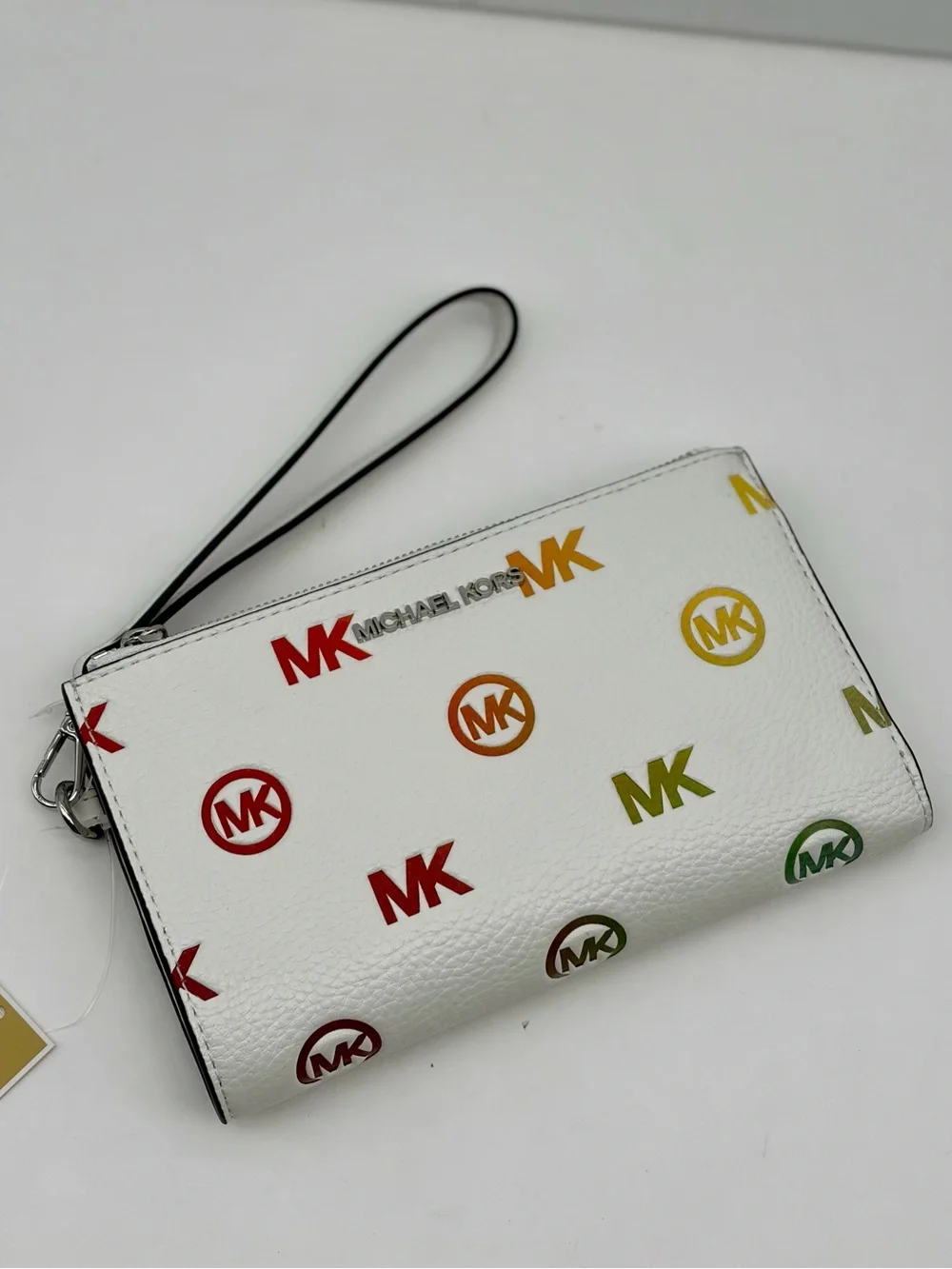 MICHAEL KORS Jet Set Travel Logo Double Zip Wallet  Wristlet Optic White